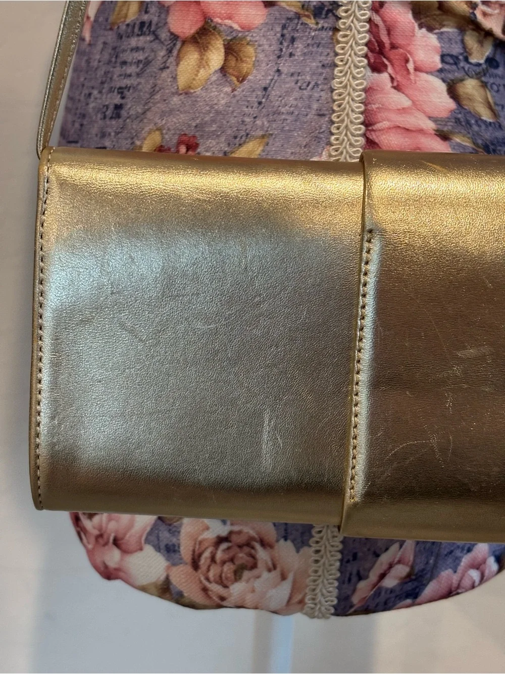 Oscar De La Renta Metallic Gold Evening Clutch with Shell Accent